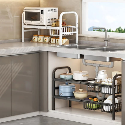 Two Tier Under Sink Organizer Rack For Kitchen And Bathroom