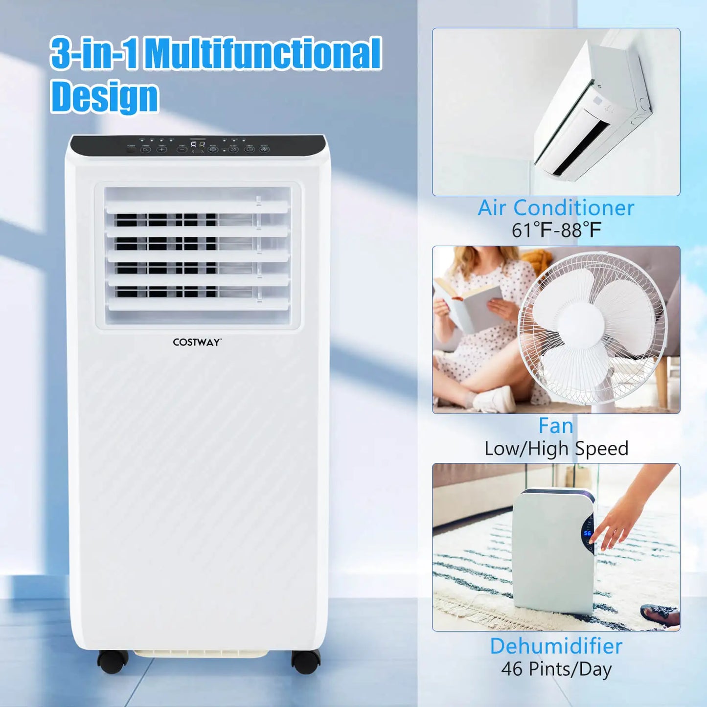 8000 BTU Portable Air Conditioner 3 -in-1 Air Cooler Dehumidifier Fan 24H Timer