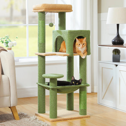 Multi-Level Cat Tree with Sisal Scratching Posts Cozy Condo Big Hammock Plush Cat Tower for Indoor Kitten House Bed Cat Toys