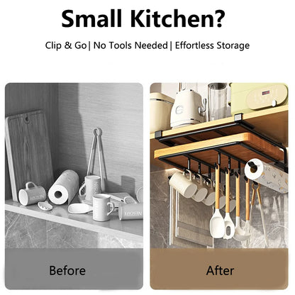 Kitchen Hanging Organizer Rack With Hooks Under Cabinet Storage Shelf