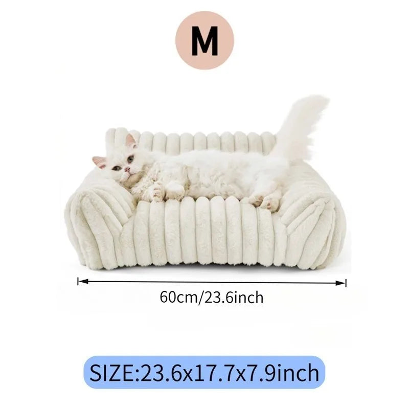 Cute Cat Couch for Pets - Fluffy Cat beds with Premium Soft Corduroy Fleece, Fuzzy Cats beds for Indoor Cats with Removable Washable Cover, Supportive Pet Sofa