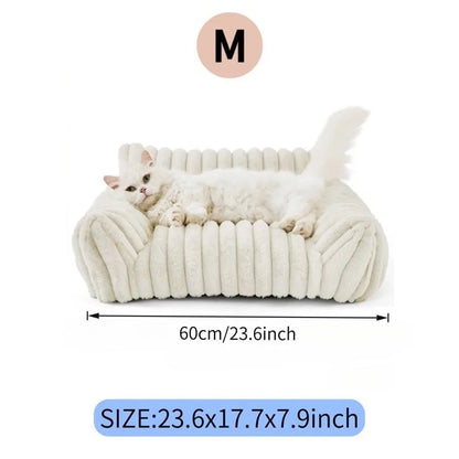 Cute Cat Couch for Pets - Fluffy Cat beds with Premium Soft Corduroy Fleece, Fuzzy Cats beds for Indoor Cats with Removable Washable Cover, Supportive Pet Sofa