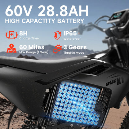 QRONGE X1 Spark Dirt Bike 4500W Peak 60 Mile Range