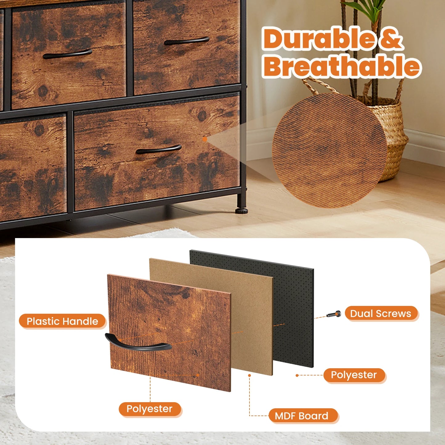 JHK ShoeStorage Cabinet Dresser With Multilevel TexturedFabric Drawers TVStandRack