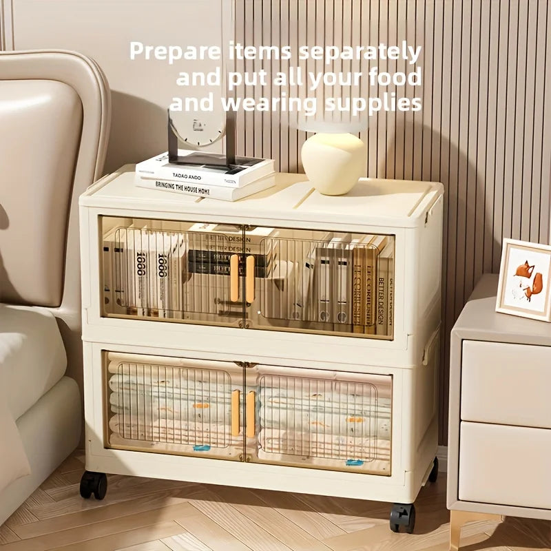 Foldable Plastic Storage Cabinet With Wheels Stackable Closet Organizer