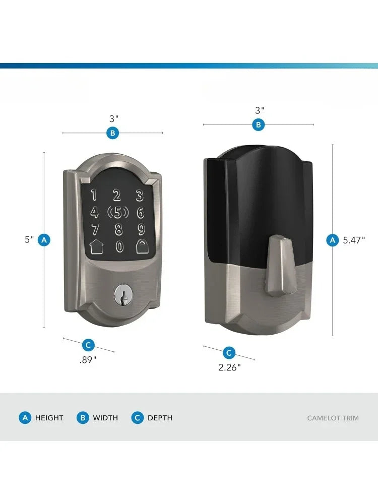 BE499WB CAM 619 Encode Plus WiFi Deadbolt Smart Lock Keyless Entry Touchscreen Camelot Trim