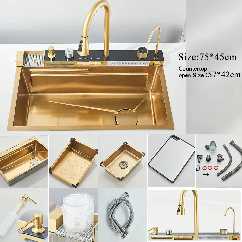 MYQualife 304 Stainless Steel Waterfall Sink With Faucet
