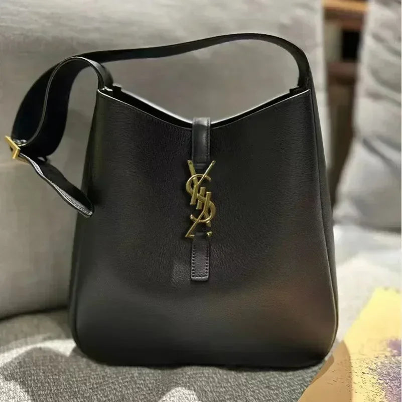 Shiny Leather Bucket Bag For Women Crossbody Tote 2-In-1 Purse