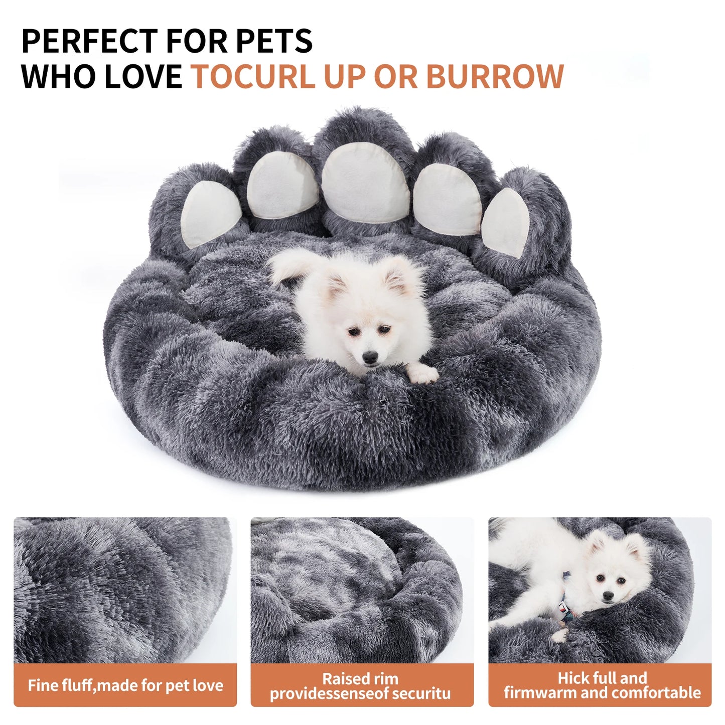 PETARTCN Cozy Paw Shape Dog Bed Warm Thickened Cushion