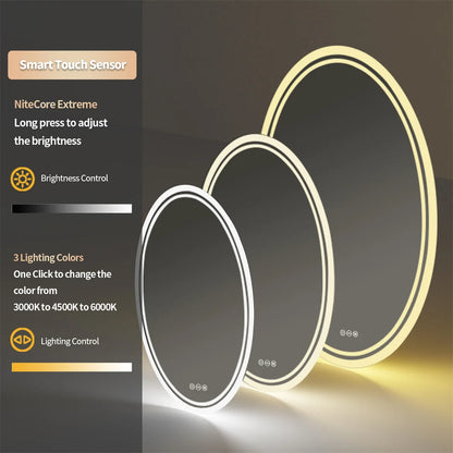 50x70cm Oval LED Illuminated Bathroom Mirror Wall Mounted with Lights And Demister Pad for Makeup And Shaving