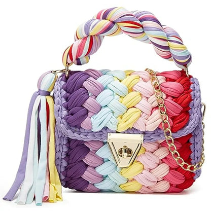Chunky Yarn Knit Crochet Tote Purse Crossbody Bags for Women - Handwoven Evening Clutch Flap Shoulder Bag