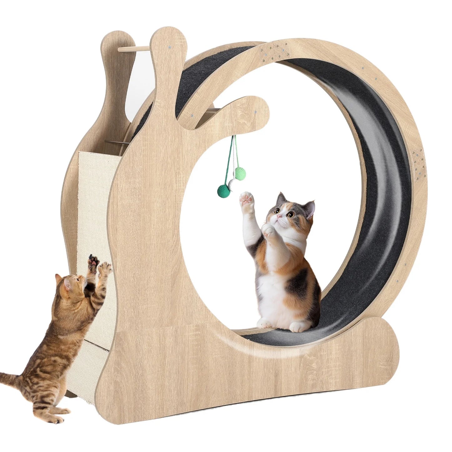 85cm/95cm Large Cat Treadmill for Indoor Cats, Wooden Cat Exercise Wheel with Detachable Carpet & Scratching Board,Playing Toy