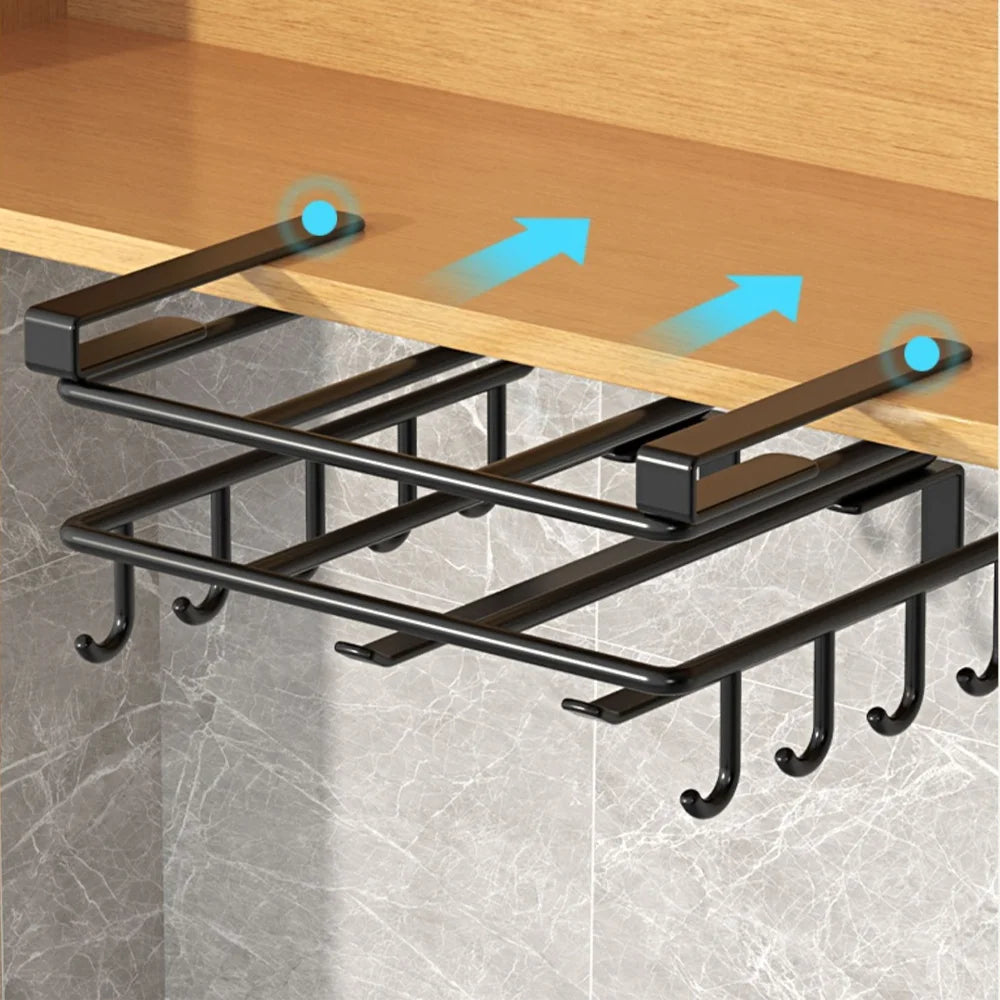 Kitchen Hanging Organizer Rack With Hooks Under Cabinet Storage Shelf