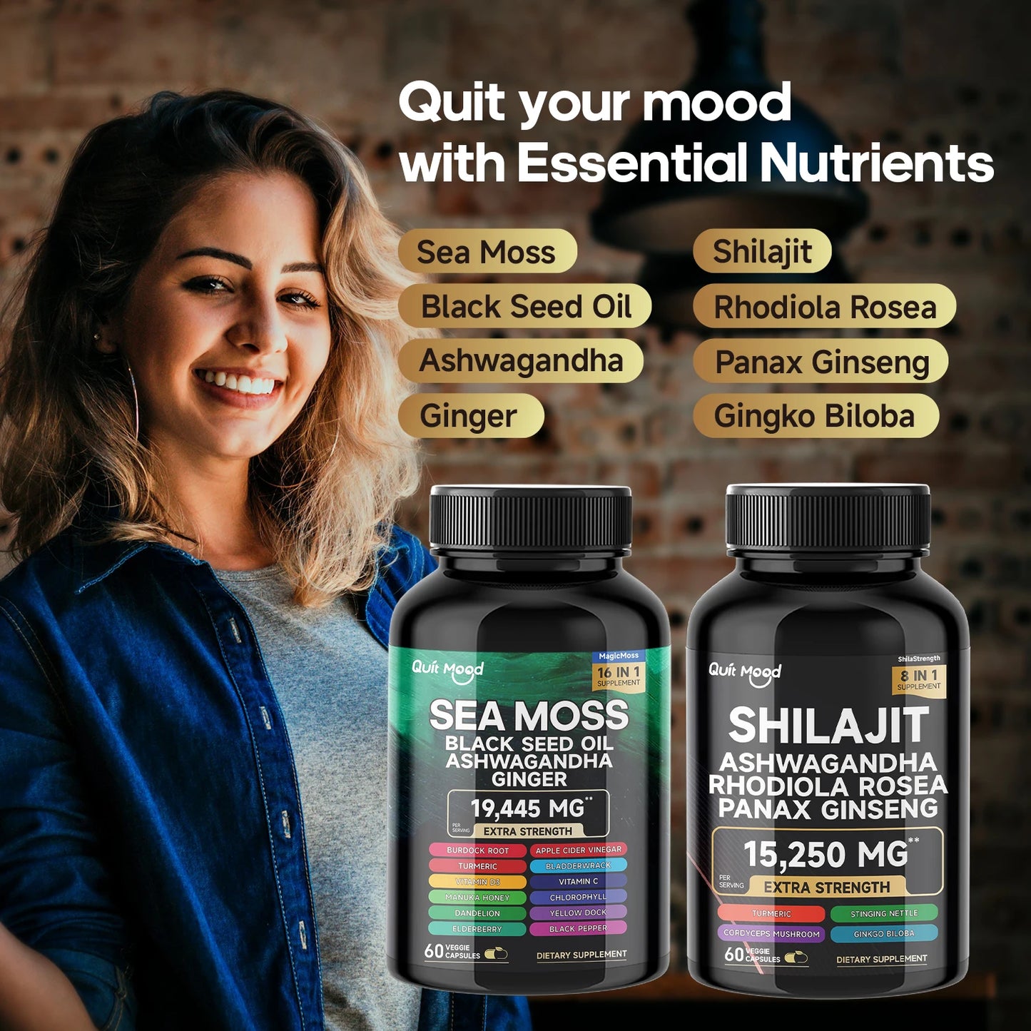 Quit Mood Sea Moss Shilajit Bundle 120 Capsules With Ashwagandha