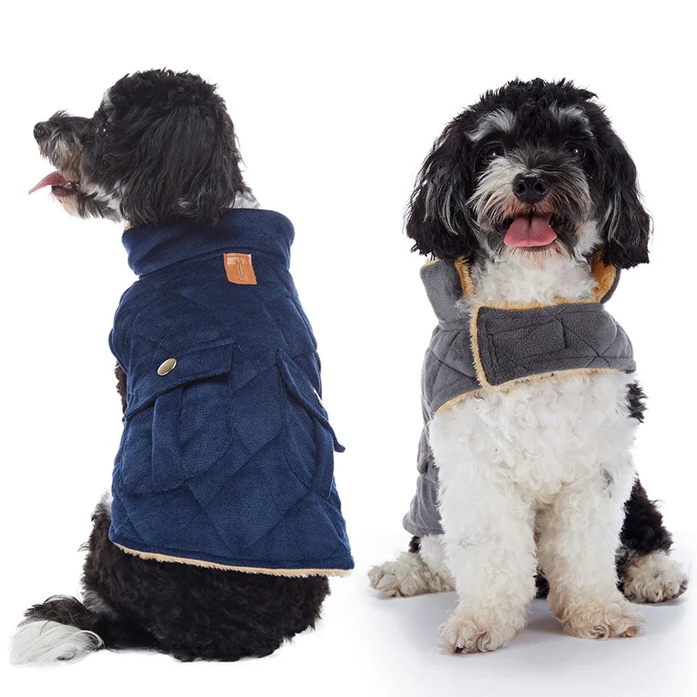 Winter Warm Plush Dog Jackets With Double Pockets For Small Medium And Large Dogs