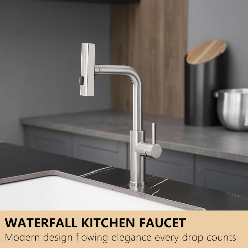 Kitchen Sink Faucet With Pull Out Sprayer 360 Swivel Bar Faucet