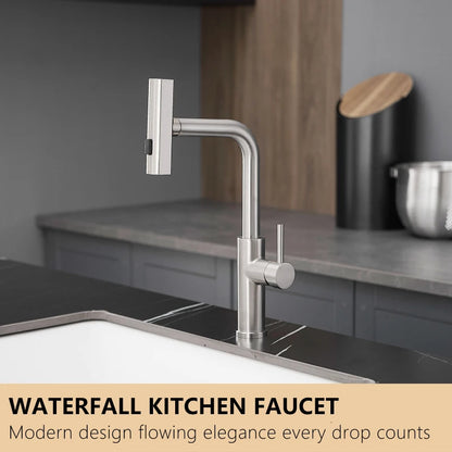 Kitchen Sink Faucet With Pull Out Sprayer 360 Swivel Bar Faucet
