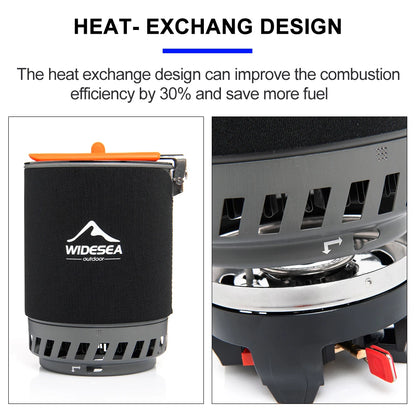 Widesea Camping Cooking System with Heat Exchanger Outdoor Gas Burner Stove Tourist Pot Set Cup Tableware Cookware Tourism Hike