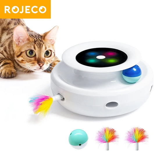 ROJECO 2 In 1 Cat Teaser Toy With Feather Ball Modes
