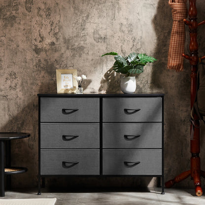 JHK Six Drawer Fabric Storage Nightstand With Metal Frame