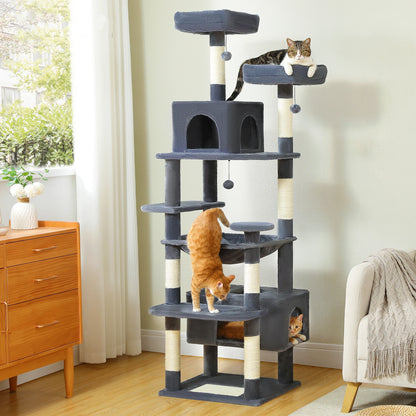 Multi-Level Cat Tree Tower with Scratching Posts&Board, Hammock, Cat Condo, Spacious Top Perch,Dangling Balls for Indoor Cats