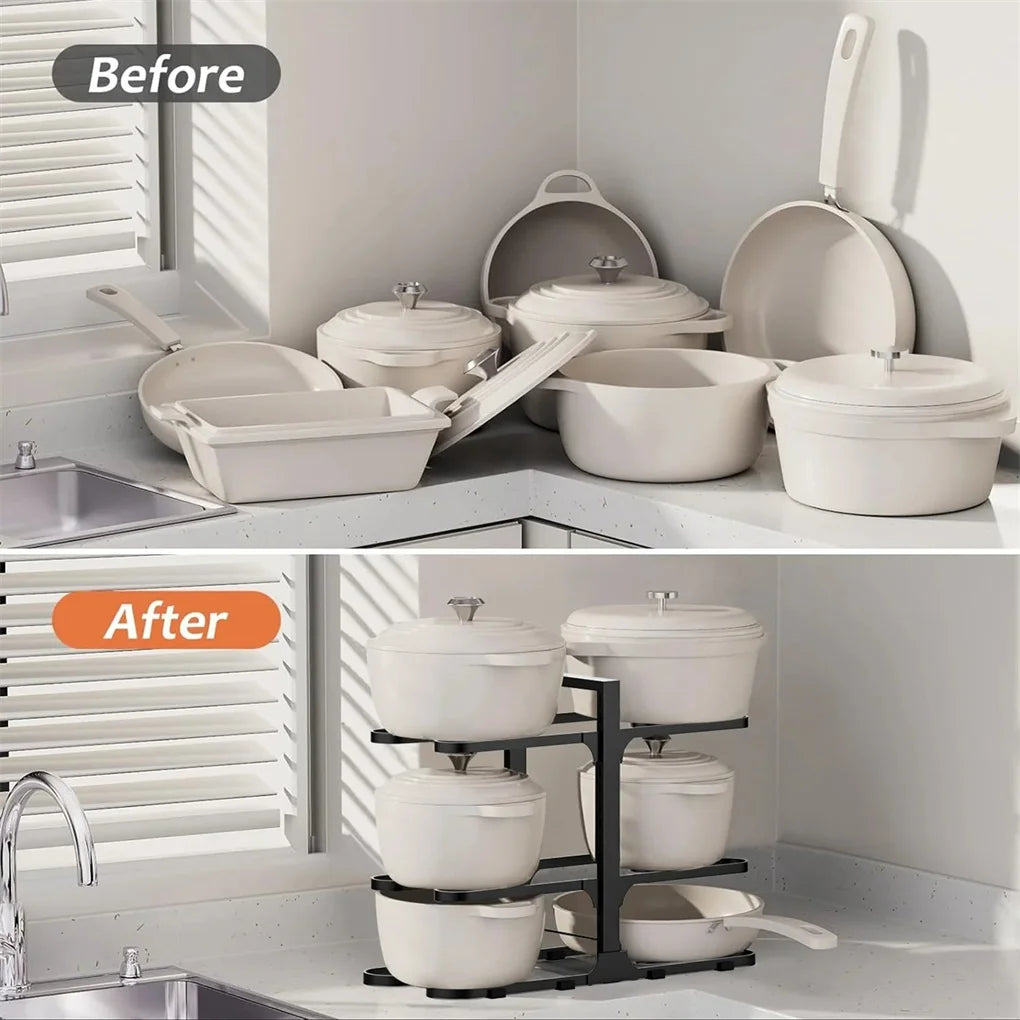 2025 New Pots and Pans Organizer, Adjustable 6-Tier Pots Organizer Rack for Cookware, Heavy Duty Pots Rack for Kitchen Storage