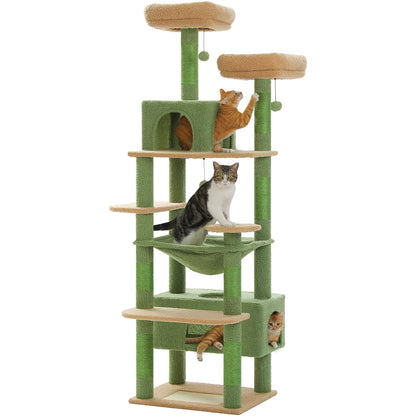 Multi-Level Cat Tree Tower with Scratching Posts&Board, Hammock, Cat Condo, Spacious Top Perch,Dangling Balls for Indoor Cats
