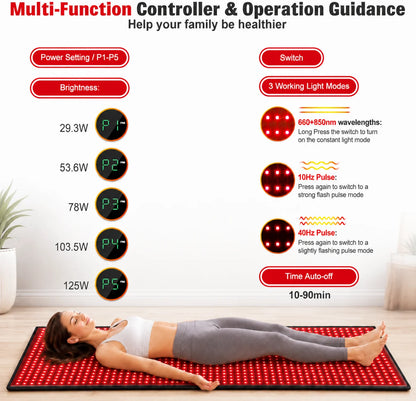 Red Light Mat Full Body 63" x 23.6" 945pcs LED Beads 660nm and 850nm Red Light Blanket Whole Body LED Light Relax Pad