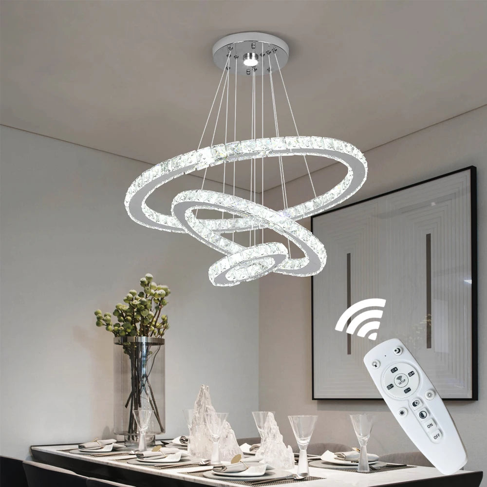 Vinilky Crystal Pendant Light With Remote Control For Living Spaces