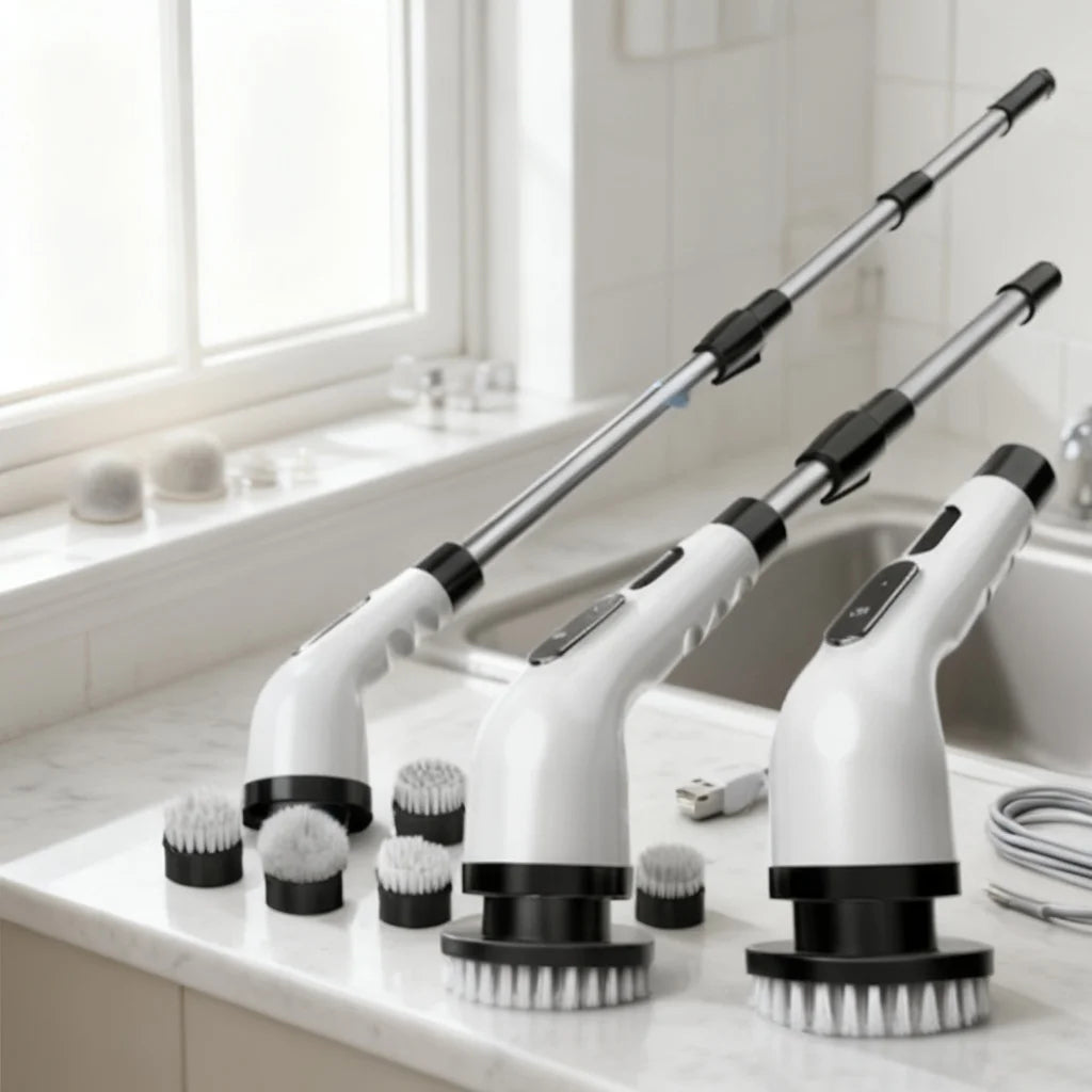 Rechargeable Electric Spin Scrubber With Interchangeable Cleaning Brush Heads