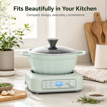 BUYDEEM 5-in-1 Slow Cooker 4.7QT, Electric Crockpot with Removable Nonstick Pot, Slow Cook Sear Saute Braise Bean Soup Modes, 2 Temperature Controls, 24H Timer, Auto Keep Warm, Compatible with Flat-Bottom Cookware