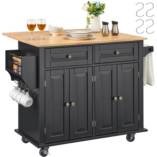 SucceBuy Wood Top Kitchen Island Cart With Storage Cabinet