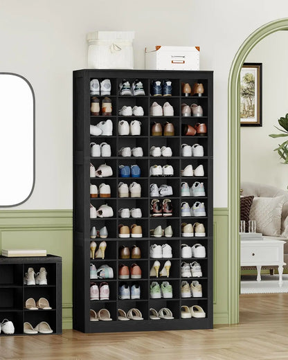 48 Pair 12 Tier Wooden Shoe Storage Cabinet Freestanding Vertical Organizer for Entryway Space Saving