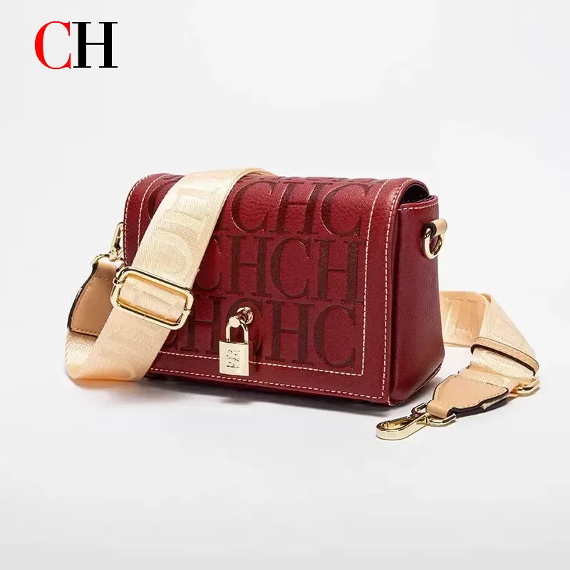CH Women's Leather Crossbody Bag With Monogram Lock Flap