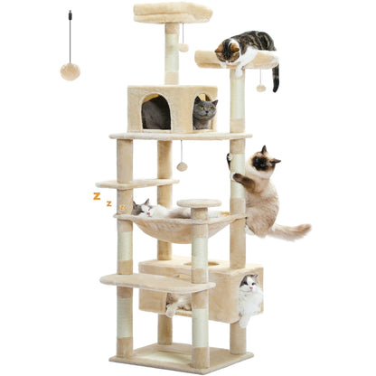 Multi-Level Cat Tree Tower with Scratching Posts&Board, Hammock, Cat Condo, Spacious Top Perch,Dangling Balls for Indoor Cats