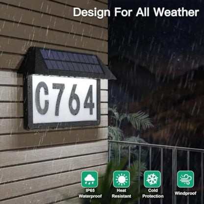 Solar Address Sign, Lighted House Numbers Waterproof, 3-Color Lighting Modes LED Illuminated Address Plaque, Wall Mount Address