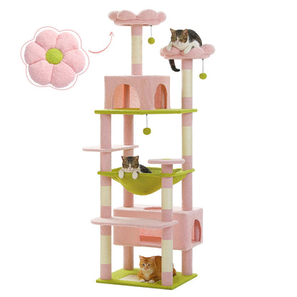 Multi-Level Cat Tree Tower with Scratching Posts&Board, Hammock, Cat Condo, Spacious Top Perch,Dangling Balls for Indoor Cats