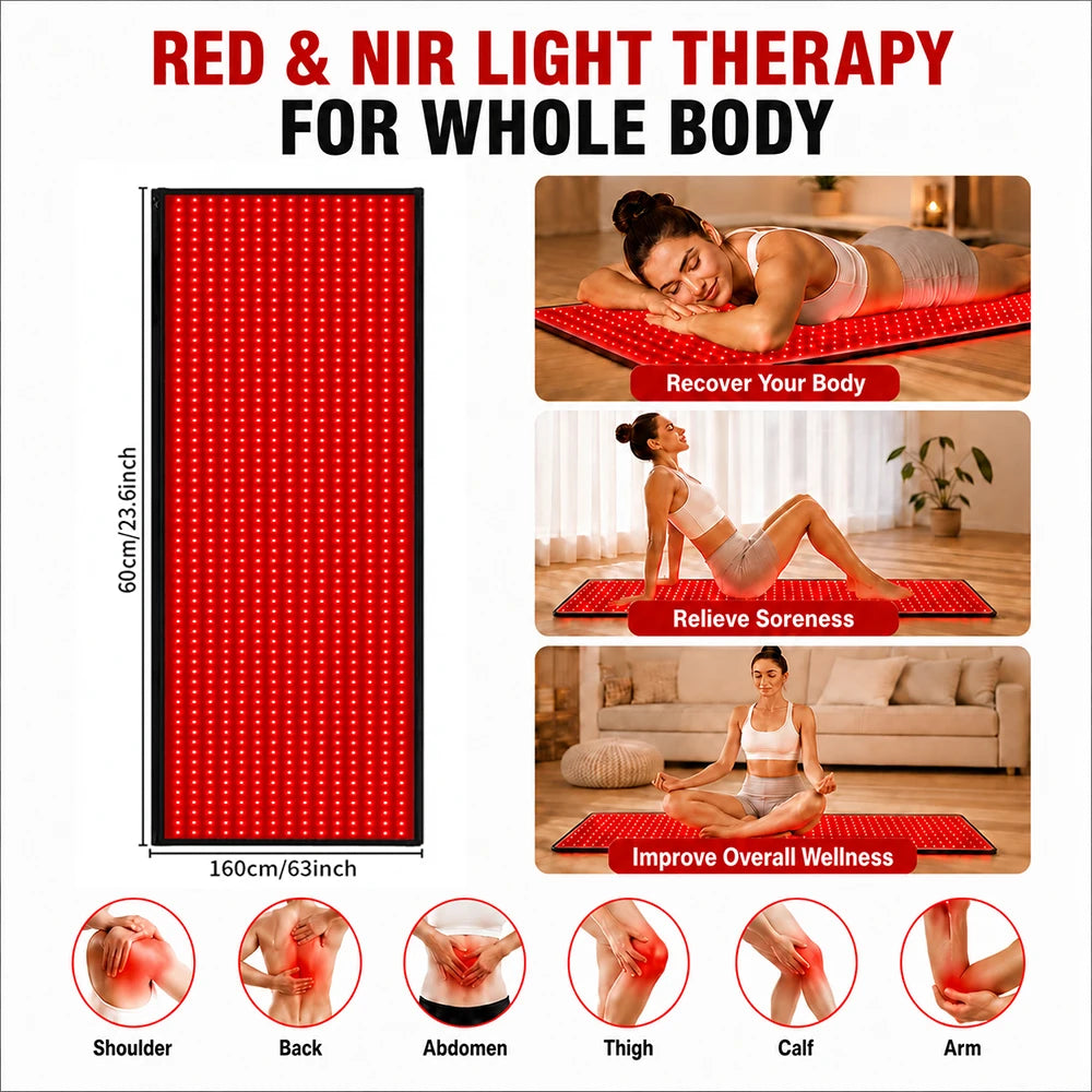 Red Light Mat Full Body 63" x 23.6" 945pcs LED Beads 660nm and 850nm Red Light Blanket Whole Body LED Light Relax Pad