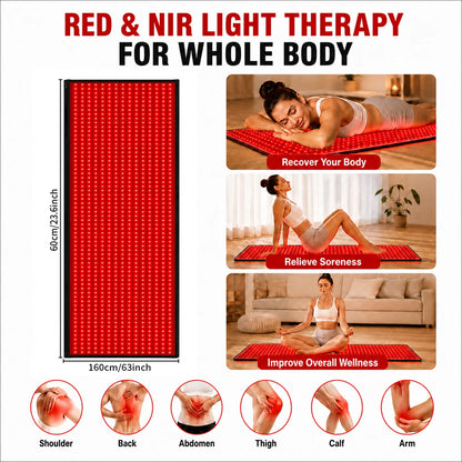 Red Light Mat Full Body 63" x 23.6" 945pcs LED Beads 660nm and 850nm Red Light Blanket Whole Body LED Light Relax Pad