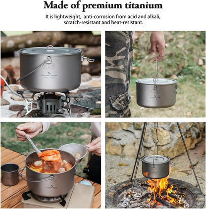 Ultralight Portable Hanging Pot for Outdoor Camping Backpacking Hiking - Camp Kitchen Cookware with Multiple Sizes 1300ML/1950ML