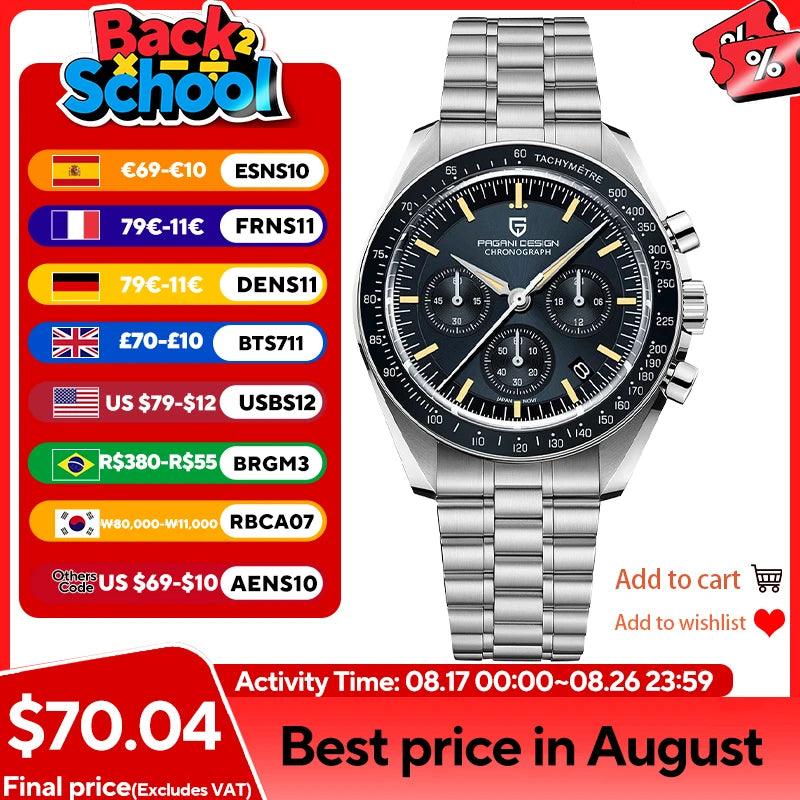 2026 New PAGANI DESIGN Tribute to CK2998 Moon Watch Retro Luxury Quartz Watches For Men Stainless Steel Sport Chronograph Man