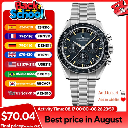 2026 New PAGANI DESIGN Tribute to CK2998 Moon Watch Retro Luxury Quartz Watches For Men Stainless Steel Sport Chronograph Man