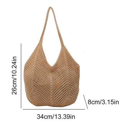 Women Knitting Shoulder Bag Large Capacity Knitting Underarm Bag Solid Crochet Tote Handbag Summer Mesh Beach Bag Hobo Bag
