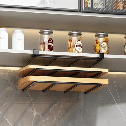 Kitchen Hanging Organizer Rack With Hooks Under Cabinet Storage Shelf