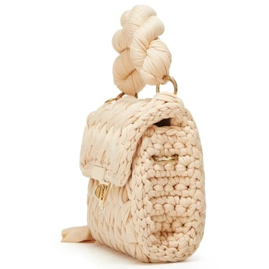 Chunky Yarn Knit Crochet Tote Purse Crossbody Bags for Women - Handwoven Evening Clutch Flap Shoulder Bag