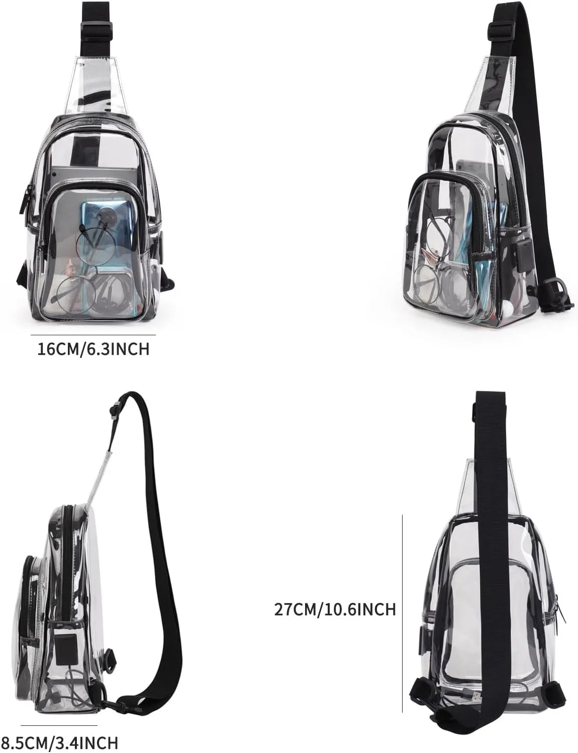 Clear PVC Stadium Sling Crossbody Bag Adjustable Shoulder Pack For Concerts