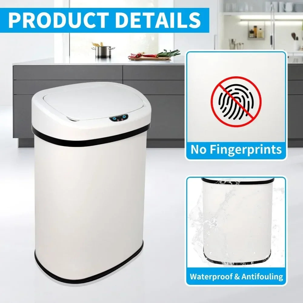 13-Gallon Kitchen Trash Can 50L Stainless Steel Garbage Can Automatic Touch Free Garbage Bin Motion Sensor Trash Can