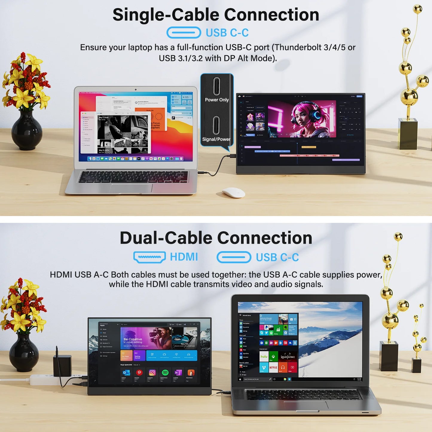 Amoudo 15.6 Inch Portable Monitor 1920x1080P  Extend Display IPS LCD Panel Penhole Stand VESA USBC Mini HDMI Mobile Display