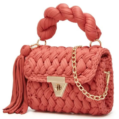 Chunky Yarn Knit Crochet Tote Purse Crossbody Bags for Women - Handwoven Evening Clutch Flap Shoulder Bag