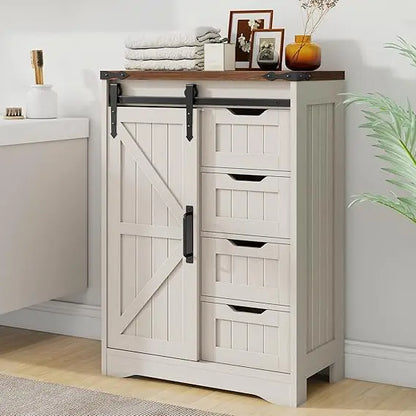 Farmhouse Bathroom Floor Storage Cabinet With Four Drawers